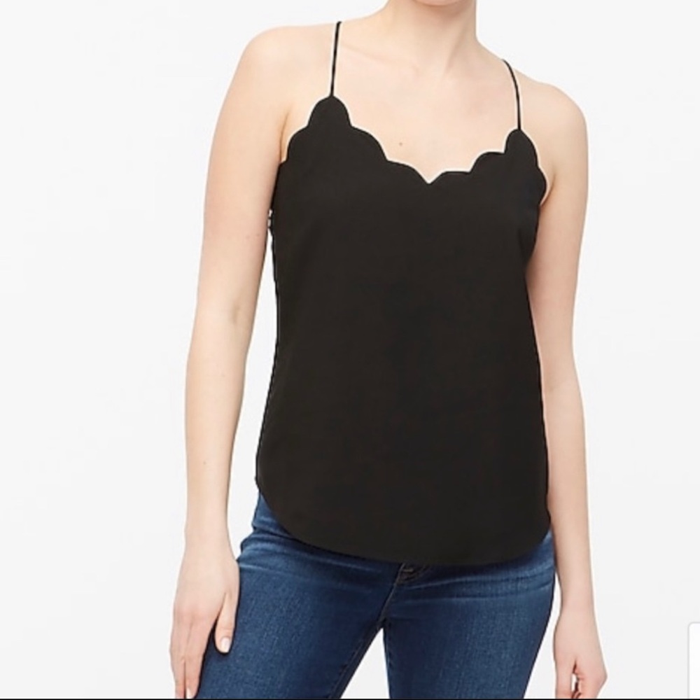 J Crew Scalloped Black Tank Top